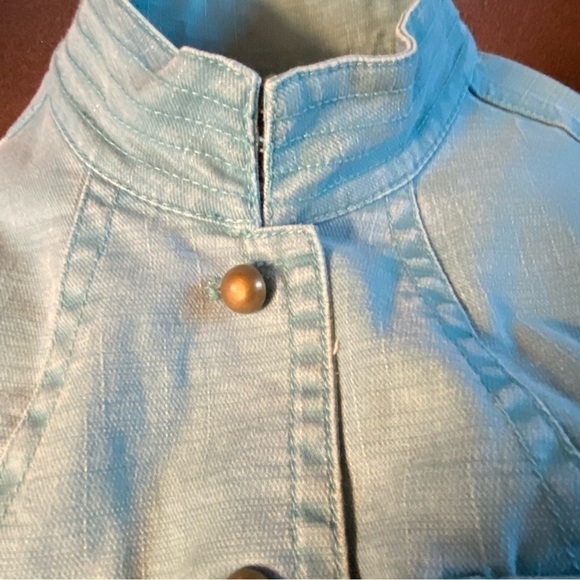 stretchy Style & Co Denim Jacket w/ Stand-Up Collar - Turquoise - Picture 3 of 8